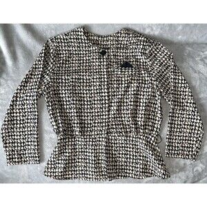 Items Vintage 70s Womens 12 Satin Button Up Blouse Beige & Black USA Made